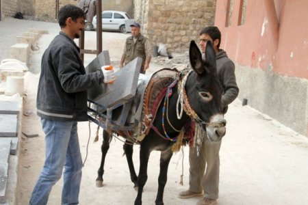 Mardin'de araçların geçemediği sokaklarda eşekler devreye girdi