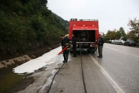 Mazot Yüklü Kamyon Su Kanalına Devrildi