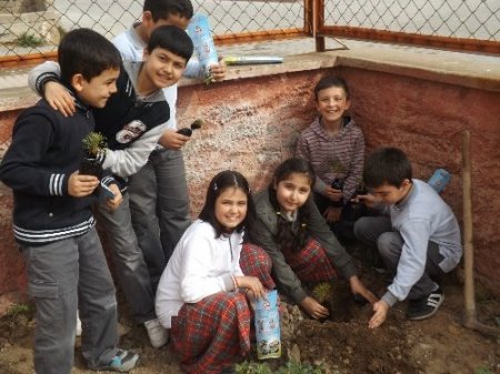 Minikler, fidanları toprakla buluşturdu