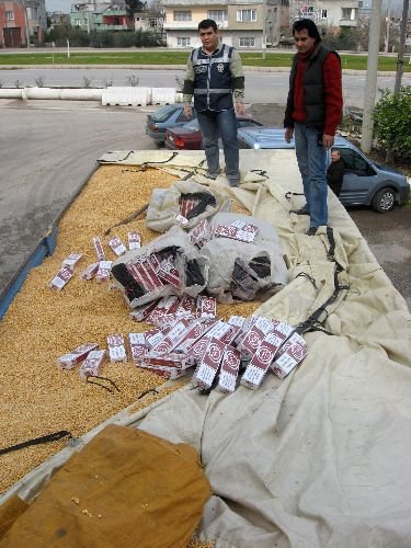 Mısır Yüklü Kamyonette Kaçak Sigara Ele Geçirildi