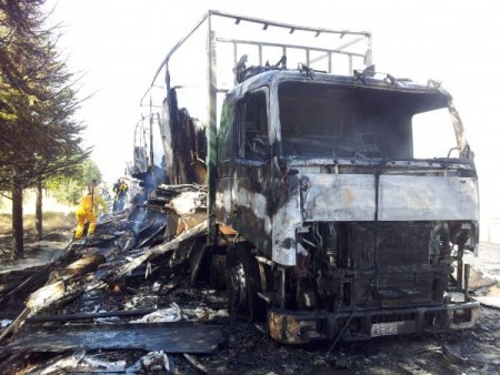 Mobilya yüklü TIR alev alev yandı