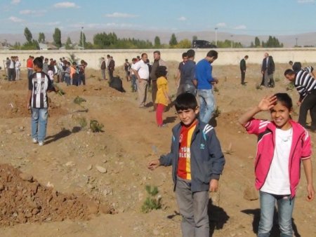 Muş'ta 200 çocuk, 10 dönümlük alana 400 fidan dikti
