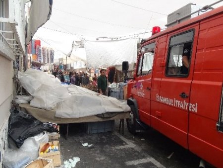 Pazarcı esnafı ve zabıtadan itfaiyeye yardım