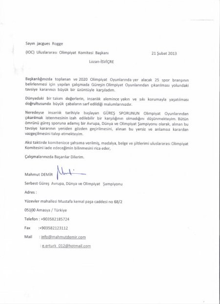 Şampiyon Demir’den, Uluslararası Olimpiyat Komitesi’ne Mektup