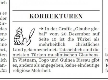 Türkiye’yi yanlışlıkla Hıristiyan ülke gösteren SZ düzeltme yayınladı