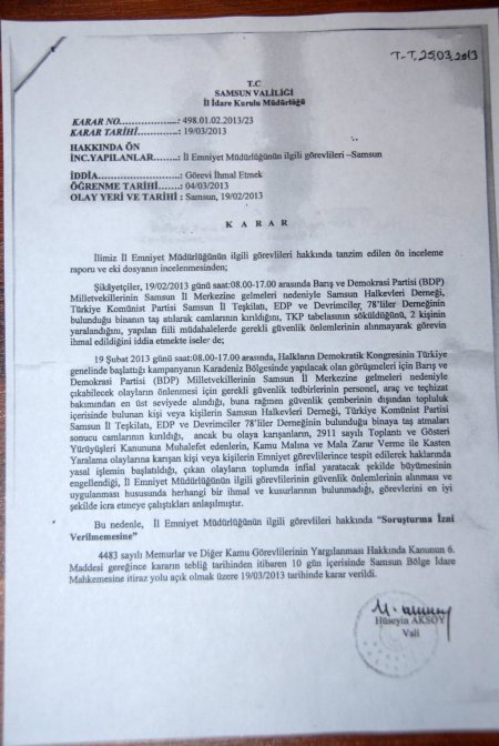 Valilik, Samsun olayları ile ilgili soruşturma izni vermedi