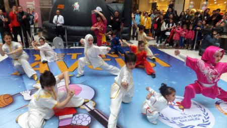 Wushu sporcuları AVM’de gösteri yaptı