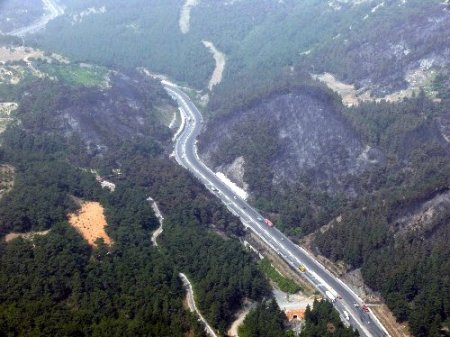 Yanan orman havadan görüntülendi