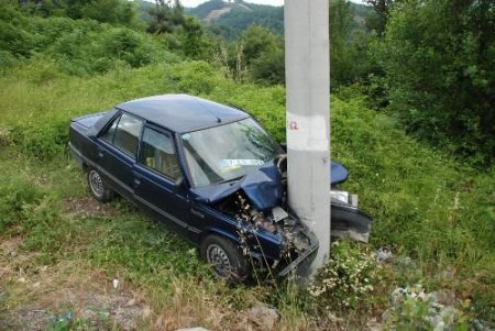 Yoldan Çıkan Otomobil Elektrik Direğine Çarptı: 2 Yaralı