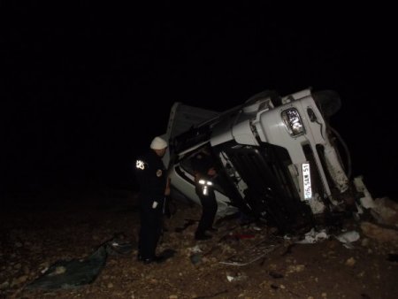 Yoldan çıkan TIR şarampole uçtu